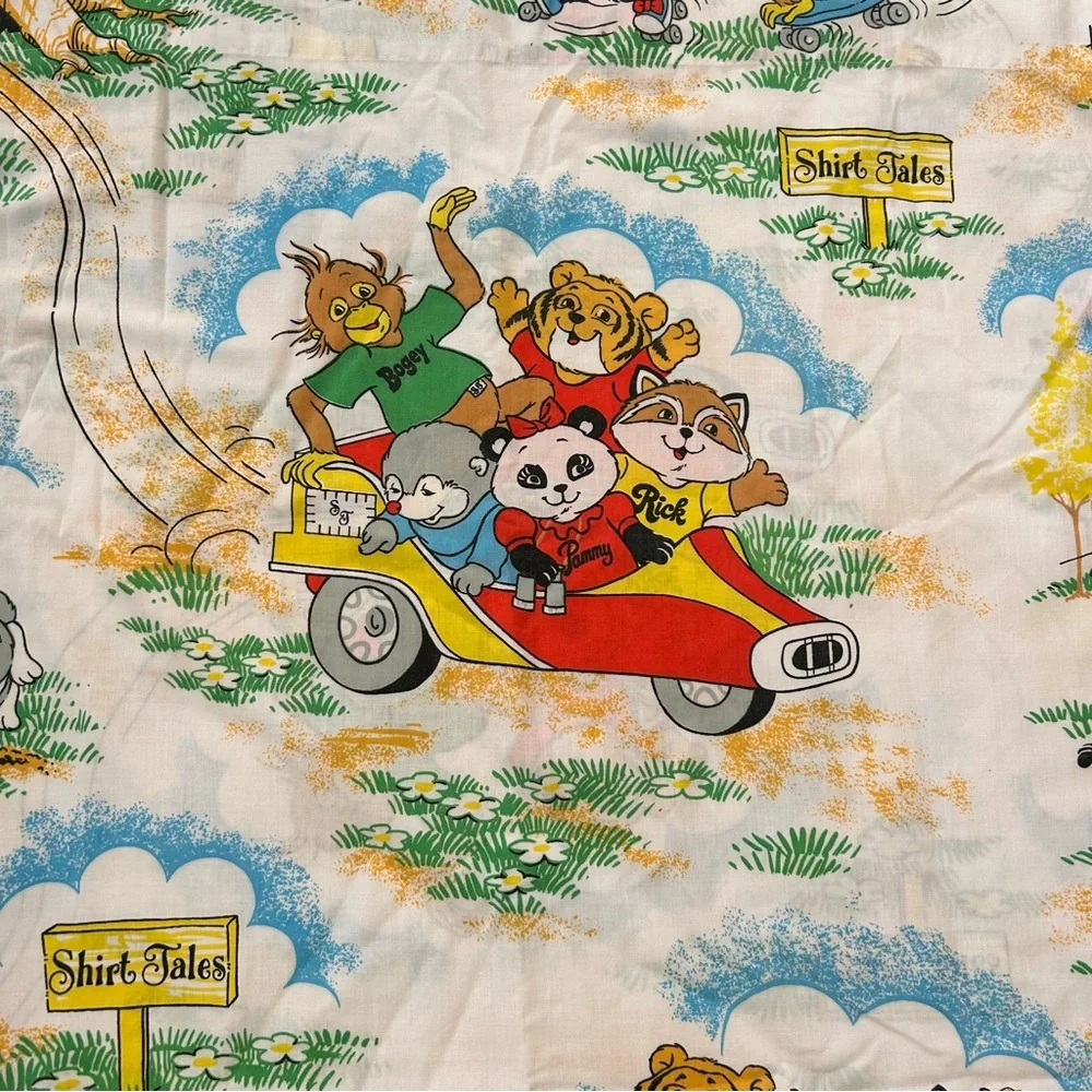 Vintage 1982 SHIRT TALES Cartoon Hallmark Cards Twin Flat Bed Sheet Fabric Craft